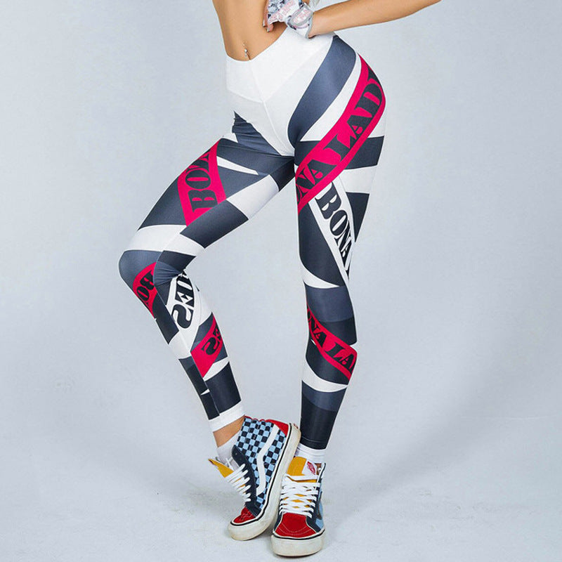 Letter Banner Printed High Waist Sports Fitness Yoga Pants