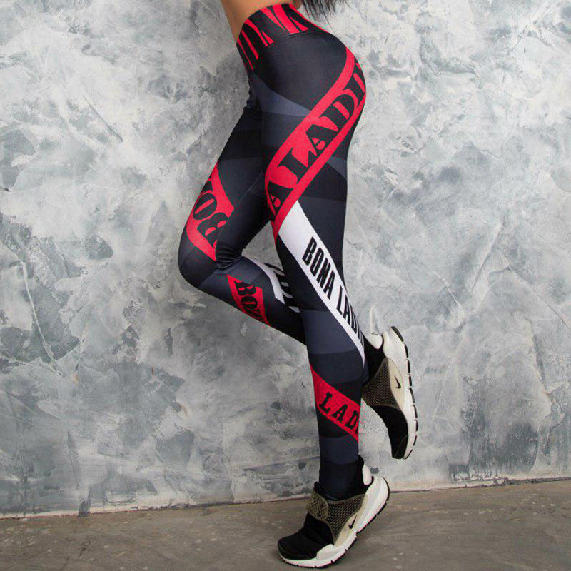 Letter Banner Printed High Waist Sports Fitness Yoga Pants