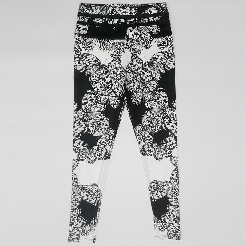 Black Butterfly Digital Print High Waist Sports Fitness Yoga Pants