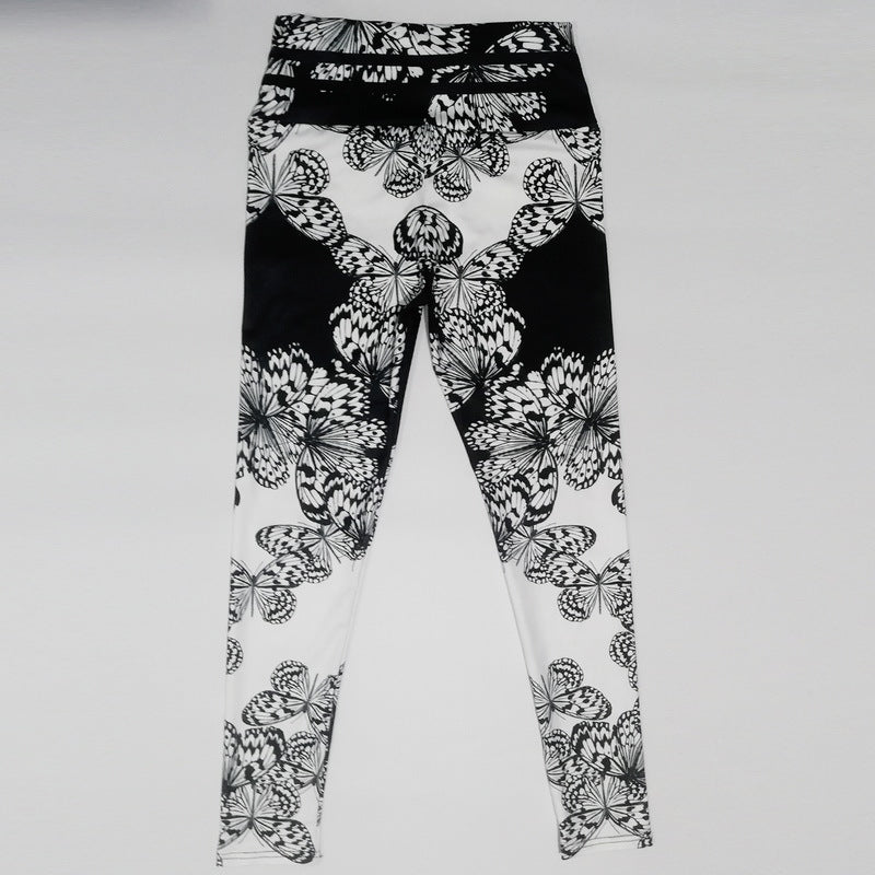 Black Butterfly Digital Print High Waist Sports Fitness Yoga Pants