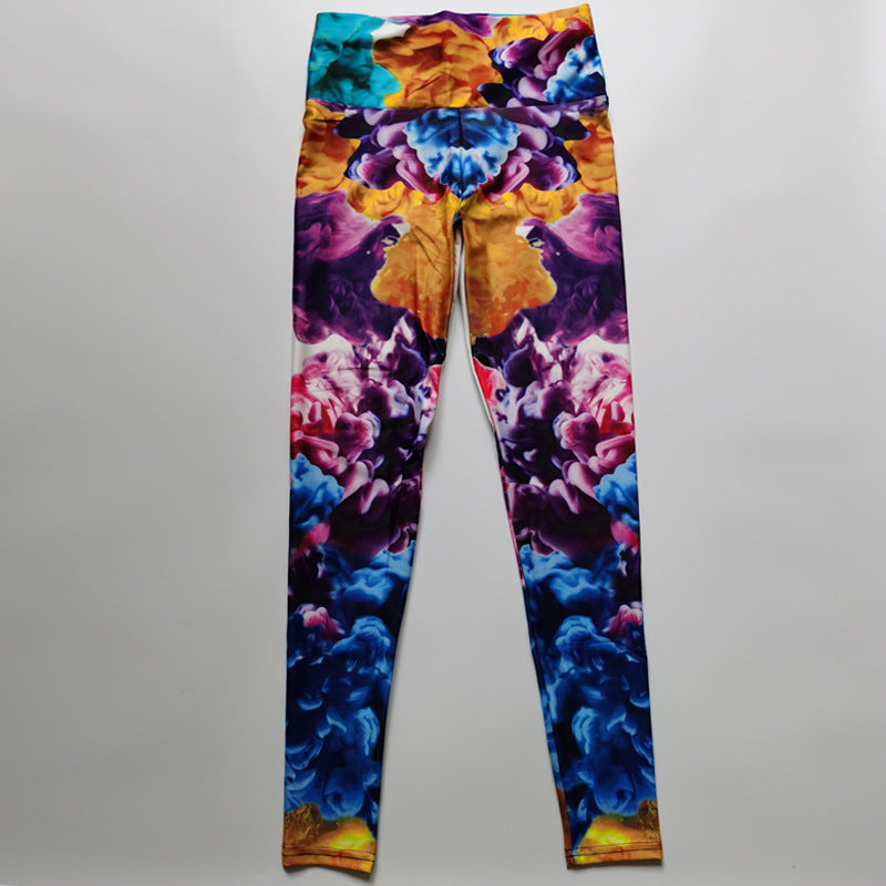 Colorful Pigment Printed High Waist Sports Fitness Yoga Pants