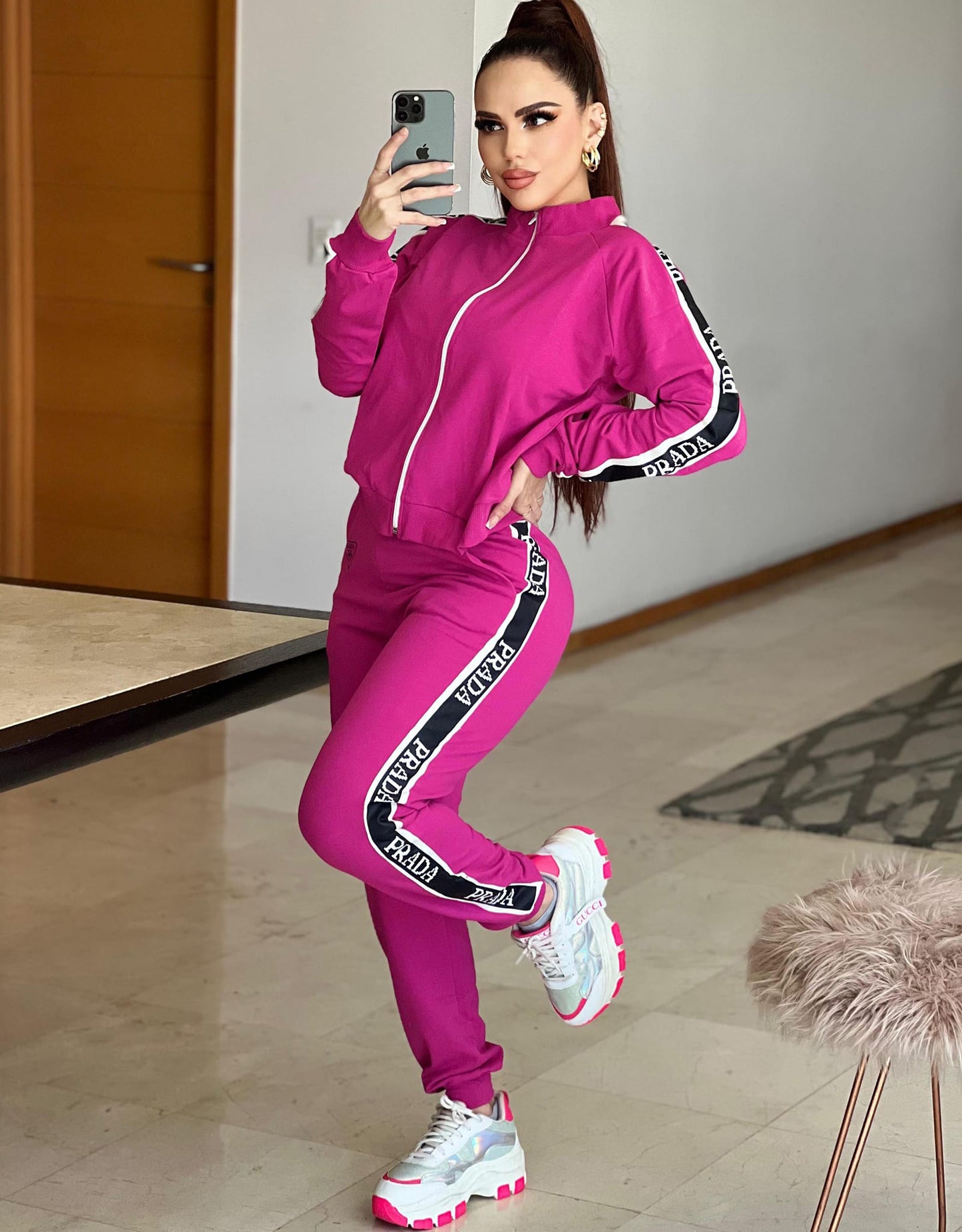 Fashionable Printed Embroidered Two-piece Sports Suit