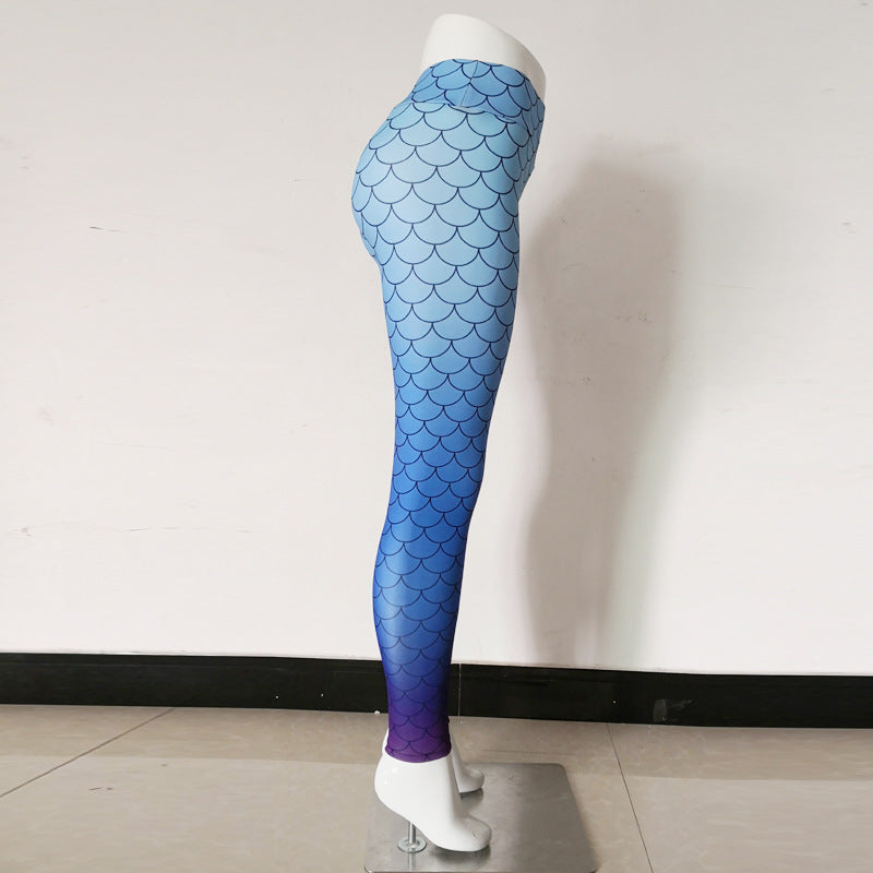 Mermaid Print High Waist Sports Fitness Yoga Pants