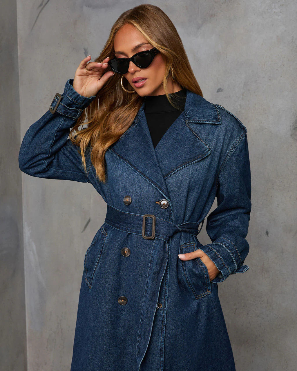 Fashion Casual Retro Denim Wide Trench Coat