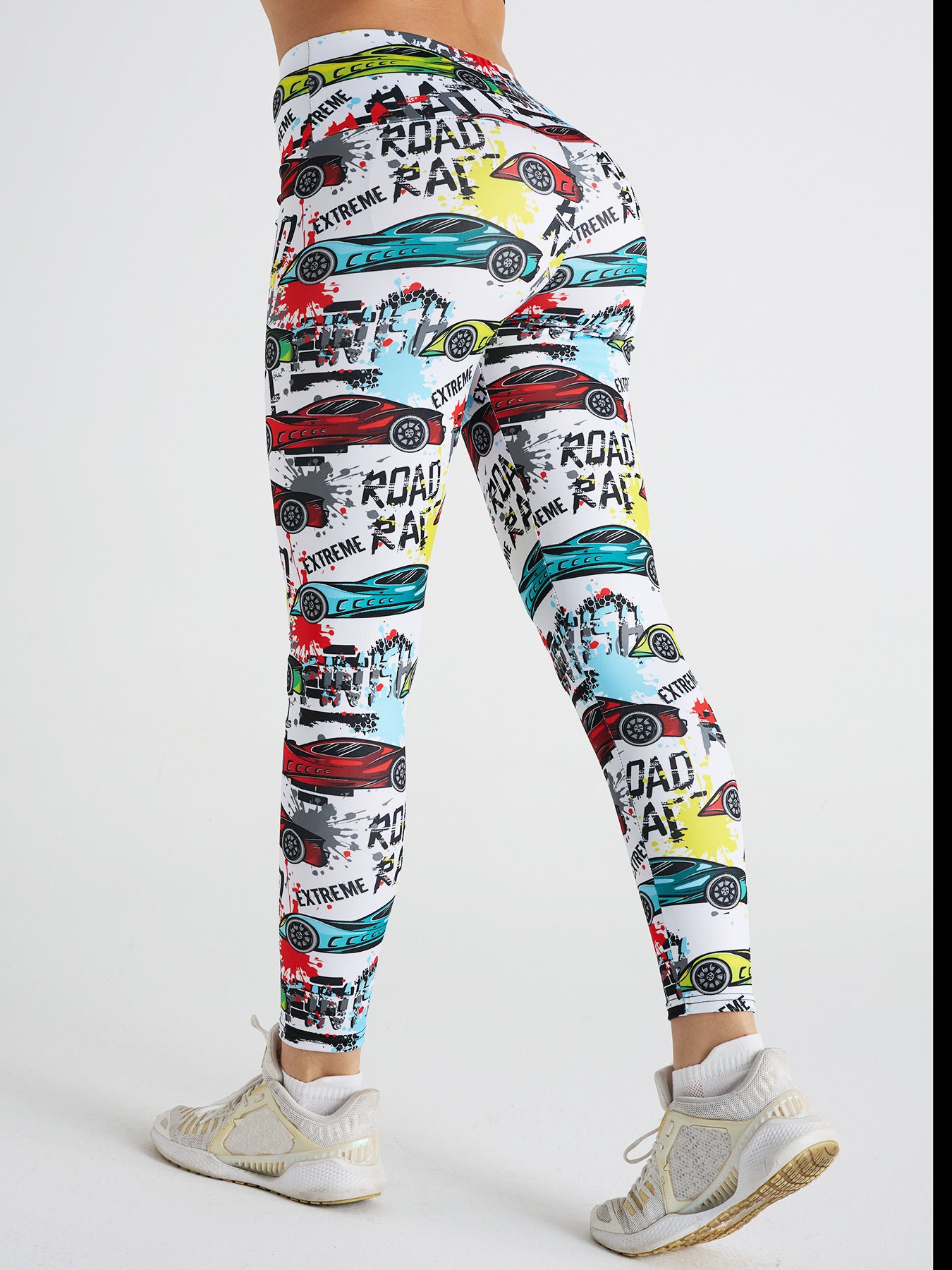 Car Graffiti Print High Waist Tight Sports Yoga Pants