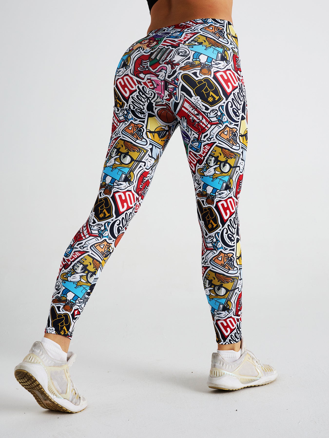 Cartoon Graffiti Print High Waist Sports Fitness Yoga Pants