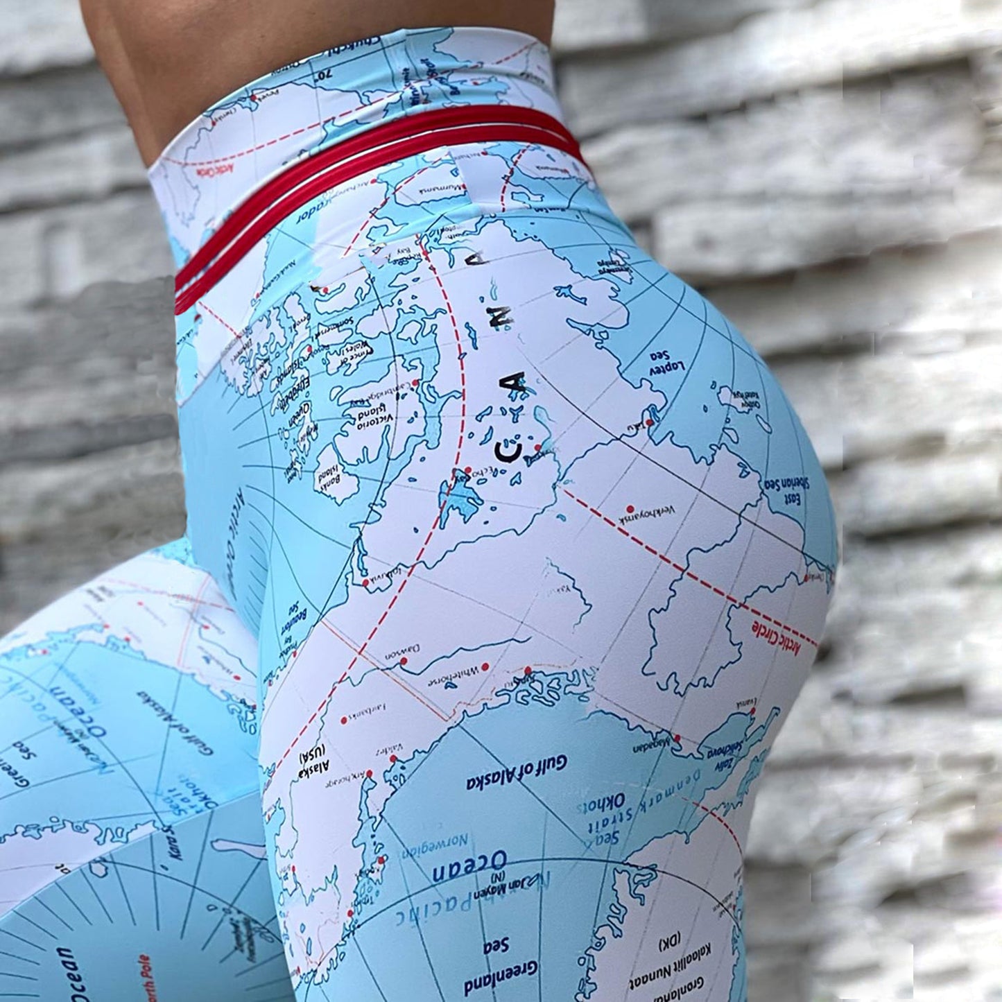 World Map Print High Waist Sports Fitness Yoga Pants