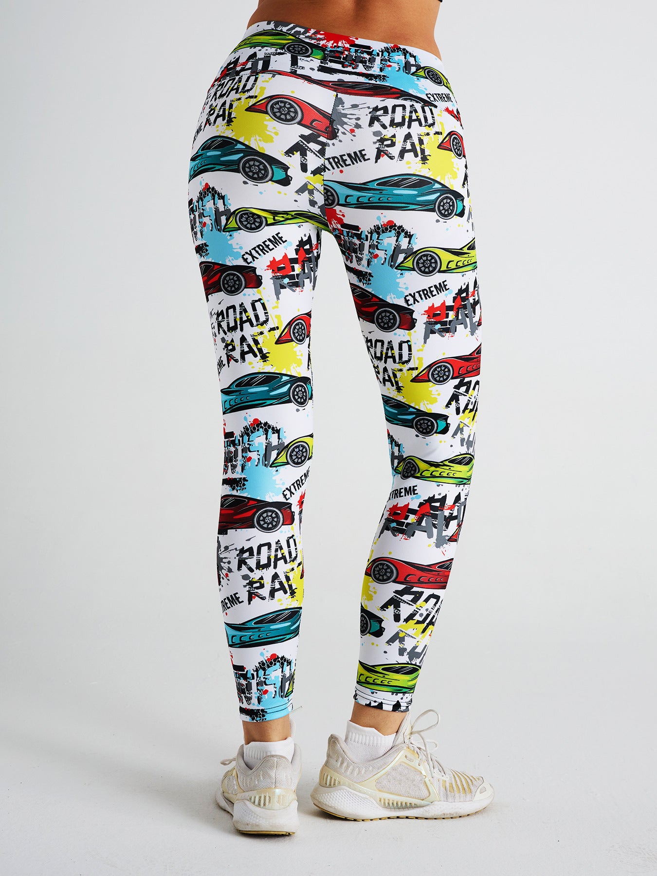 Car Graffiti Print High Waist Tight Sports Yoga Pants