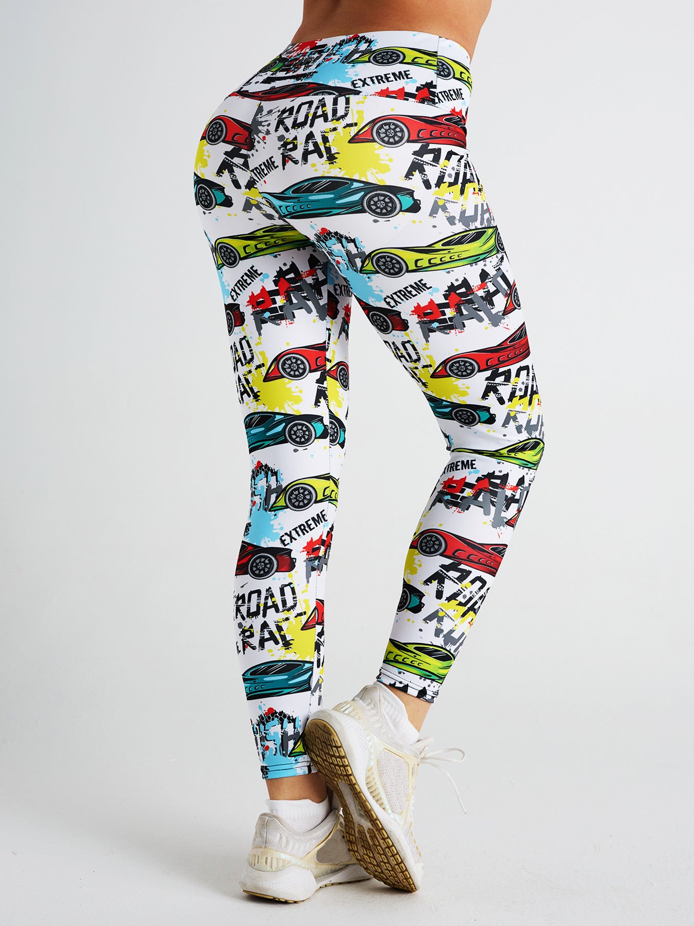 Car Graffiti Print High Waist Tight Sports Yoga Pants