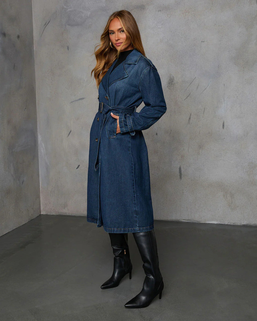 Fashion Casual Retro Denim Wide Trench Coat