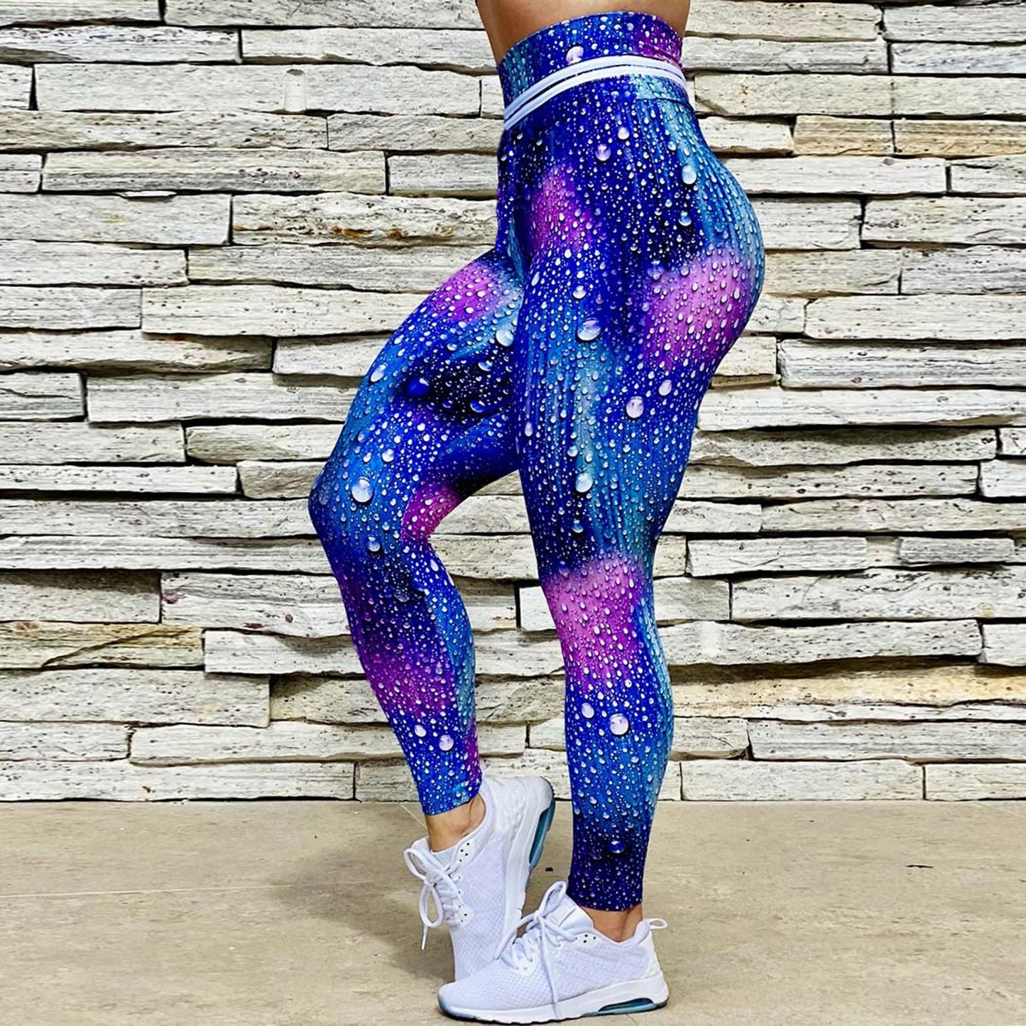 Raindrop Print High Waist Sports Fitness Yoga Pants