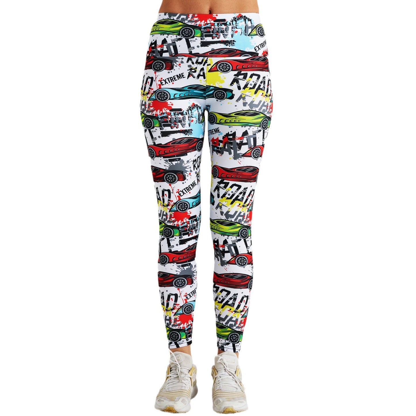 Car Graffiti Print High Waist Tight Sports Yoga Pants