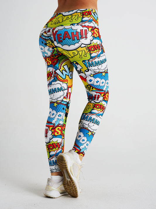 Cartoon Digital Print High Waist Sports Fitness Yoga Pants