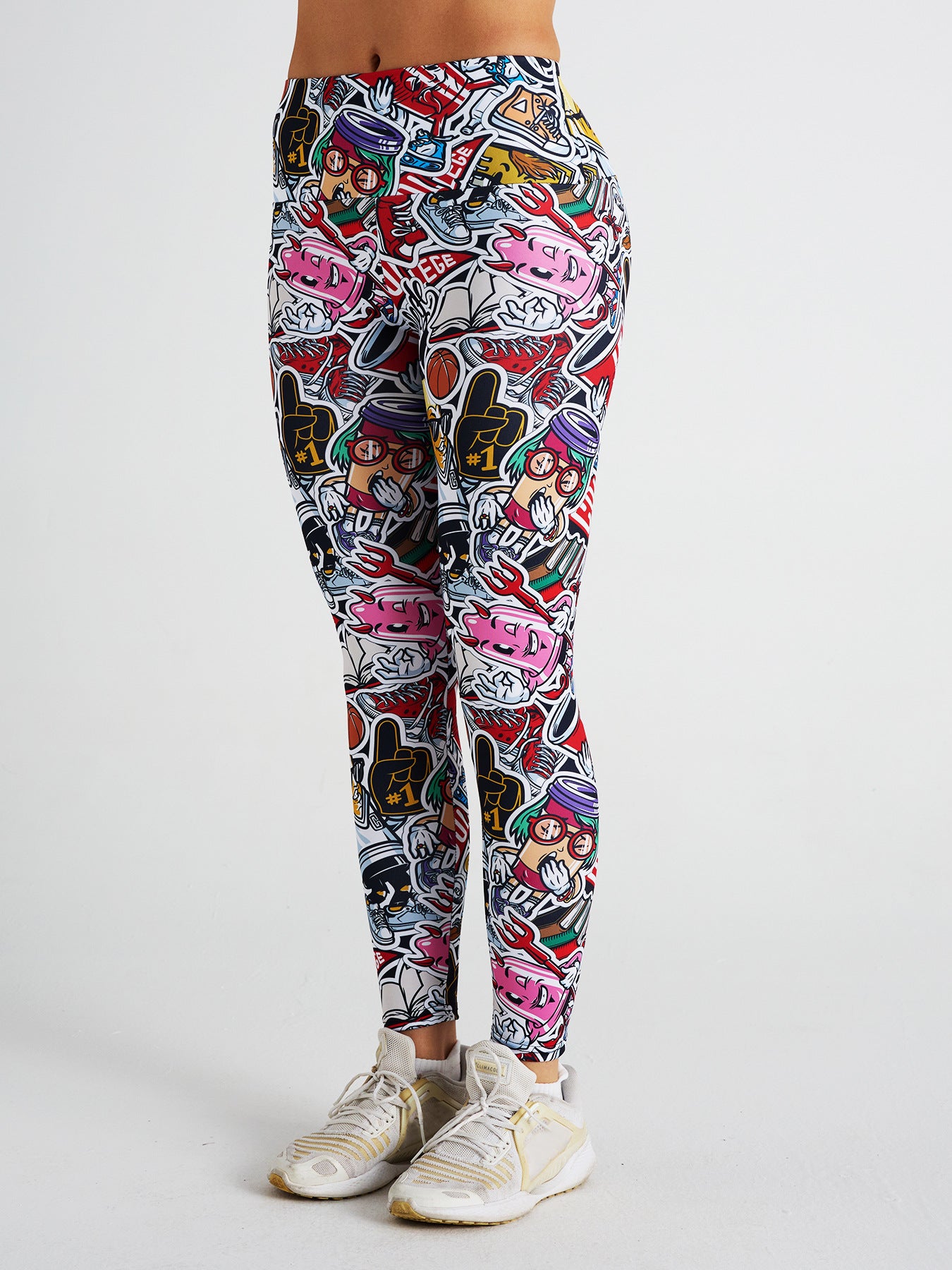 Cartoon Graffiti Print High Waist Sports Fitness Yoga Pants