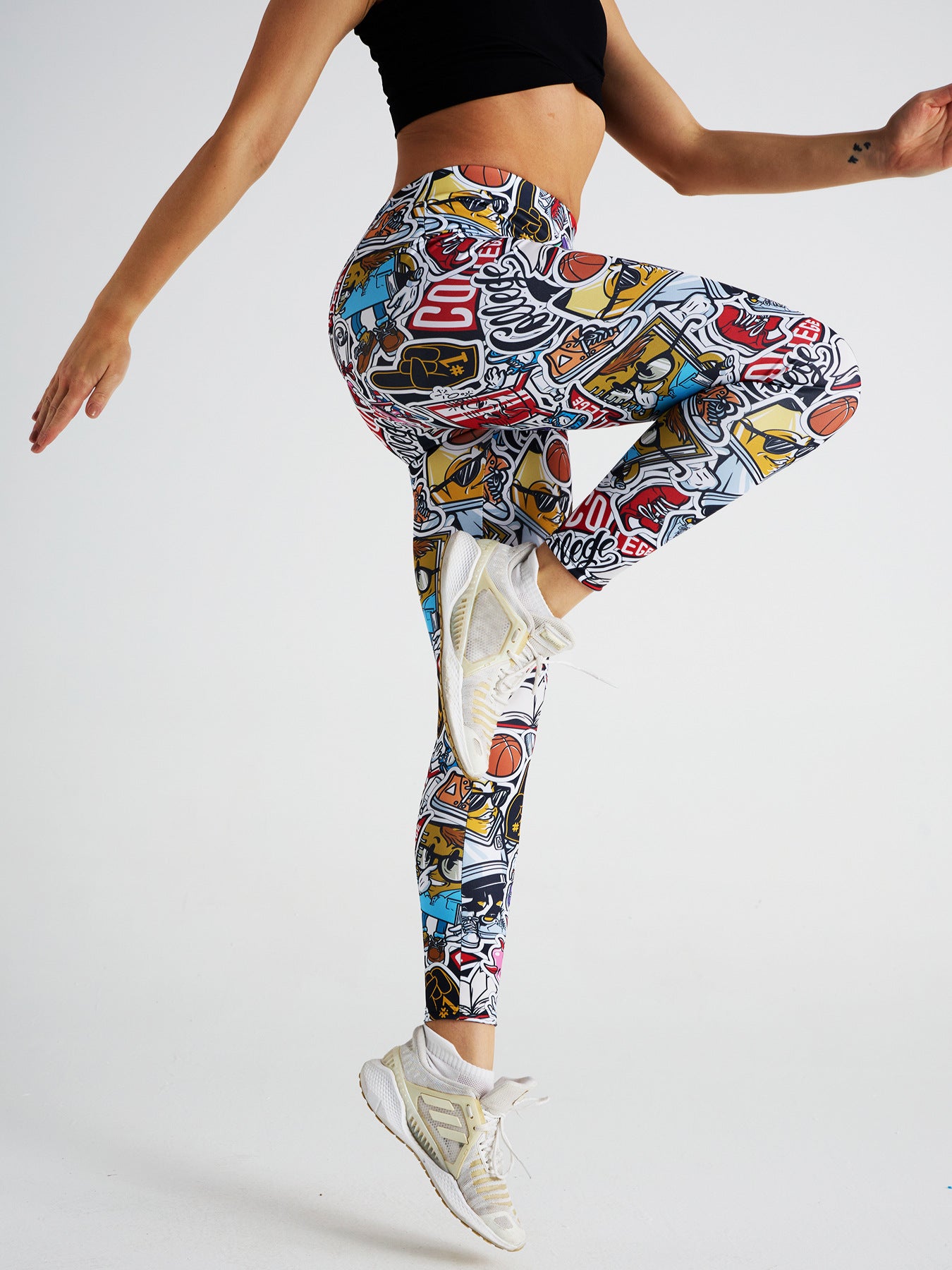 Cartoon Graffiti Print High Waist Sports Fitness Yoga Pants