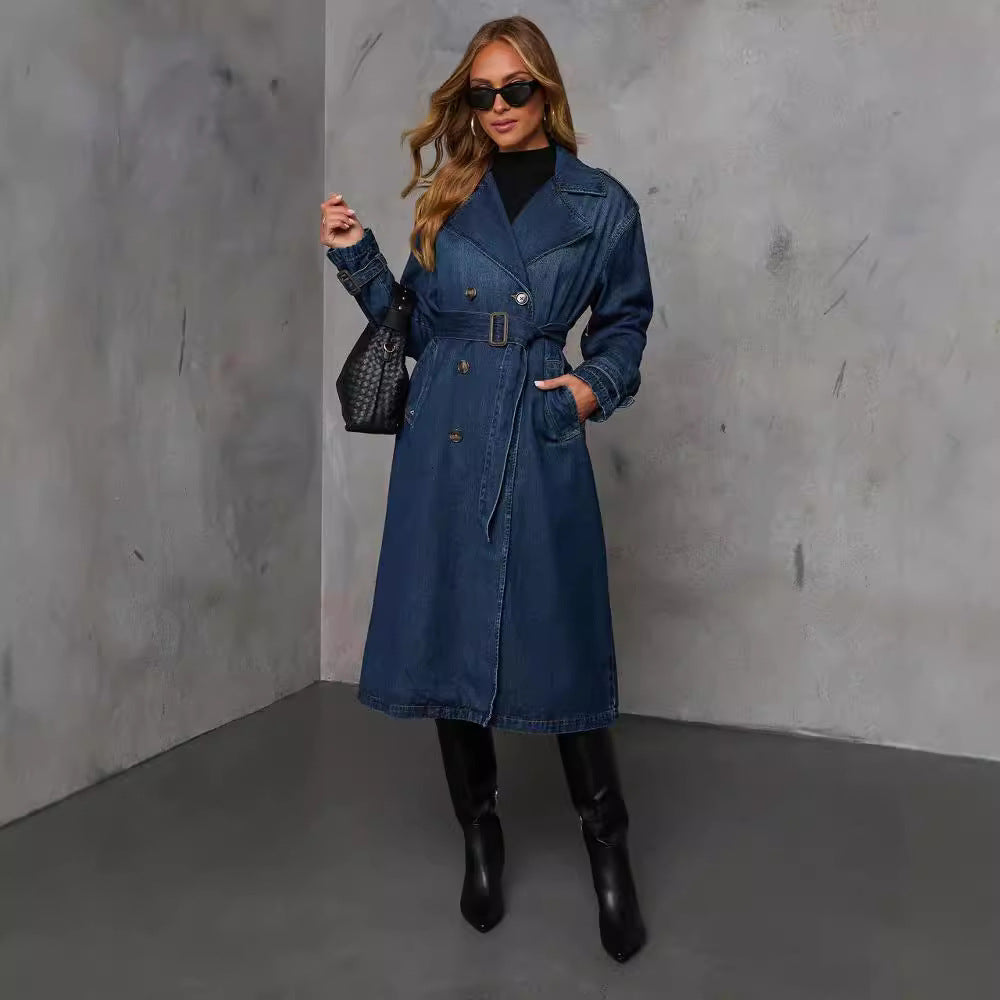 Fashion Casual Retro Denim Wide Trench Coat