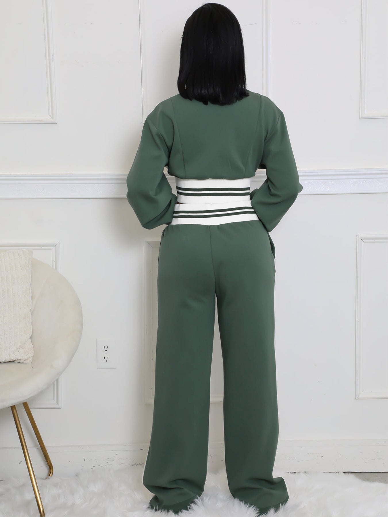 Double-layer Ribbed Contrast Wide-leg Pants Suit