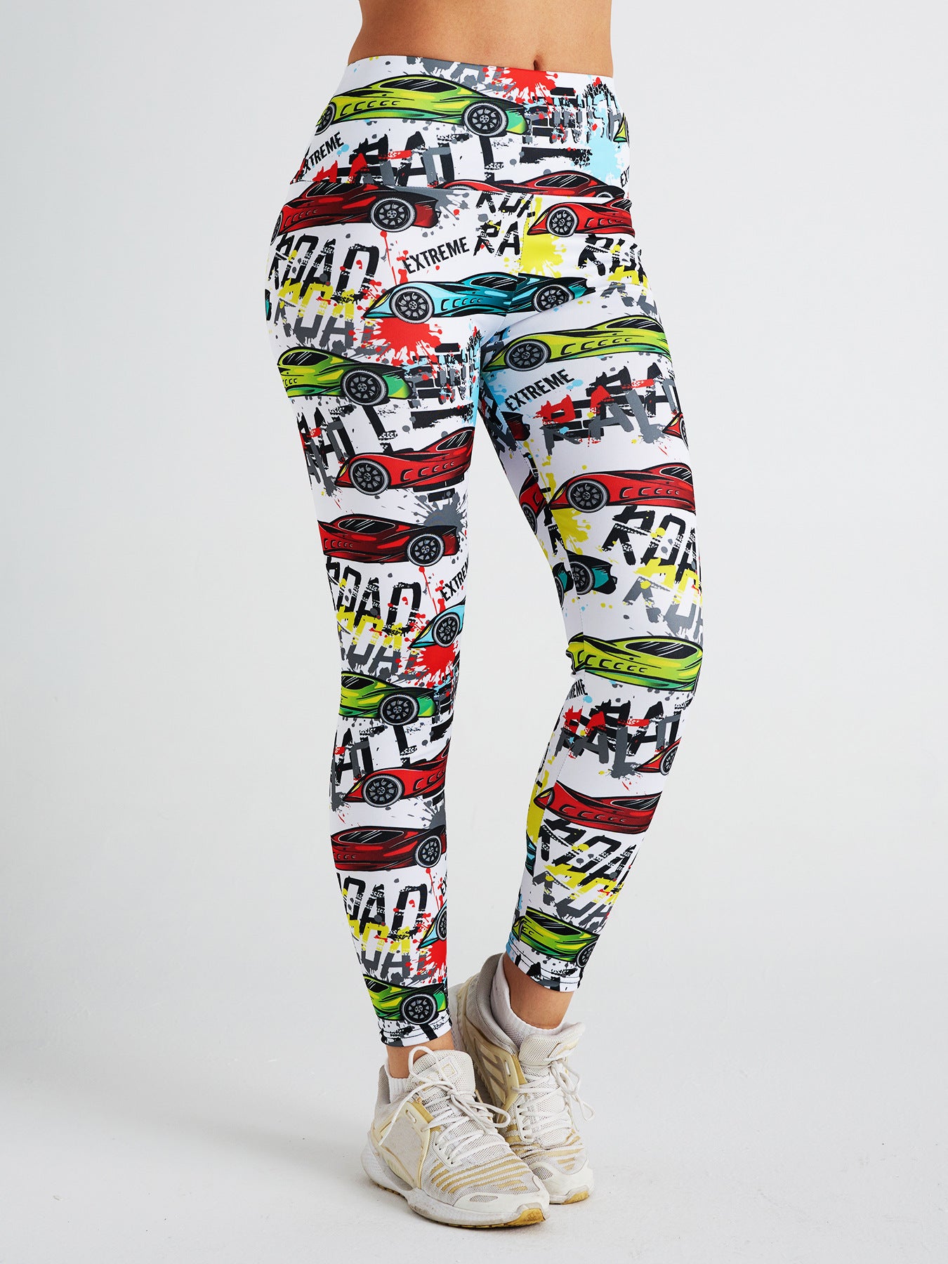 Car Graffiti Print High Waist Tight Sports Yoga Pants