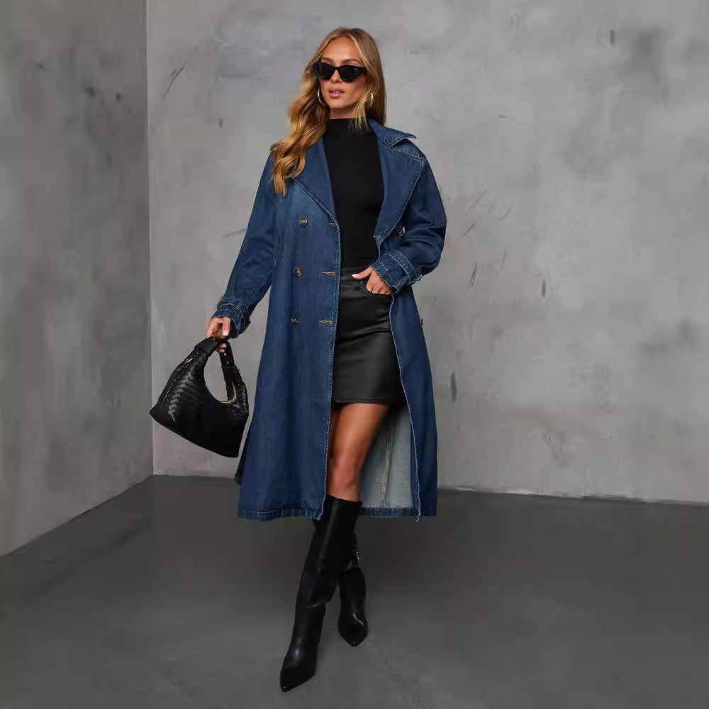 Fashion Casual Retro Denim Wide Trench Coat