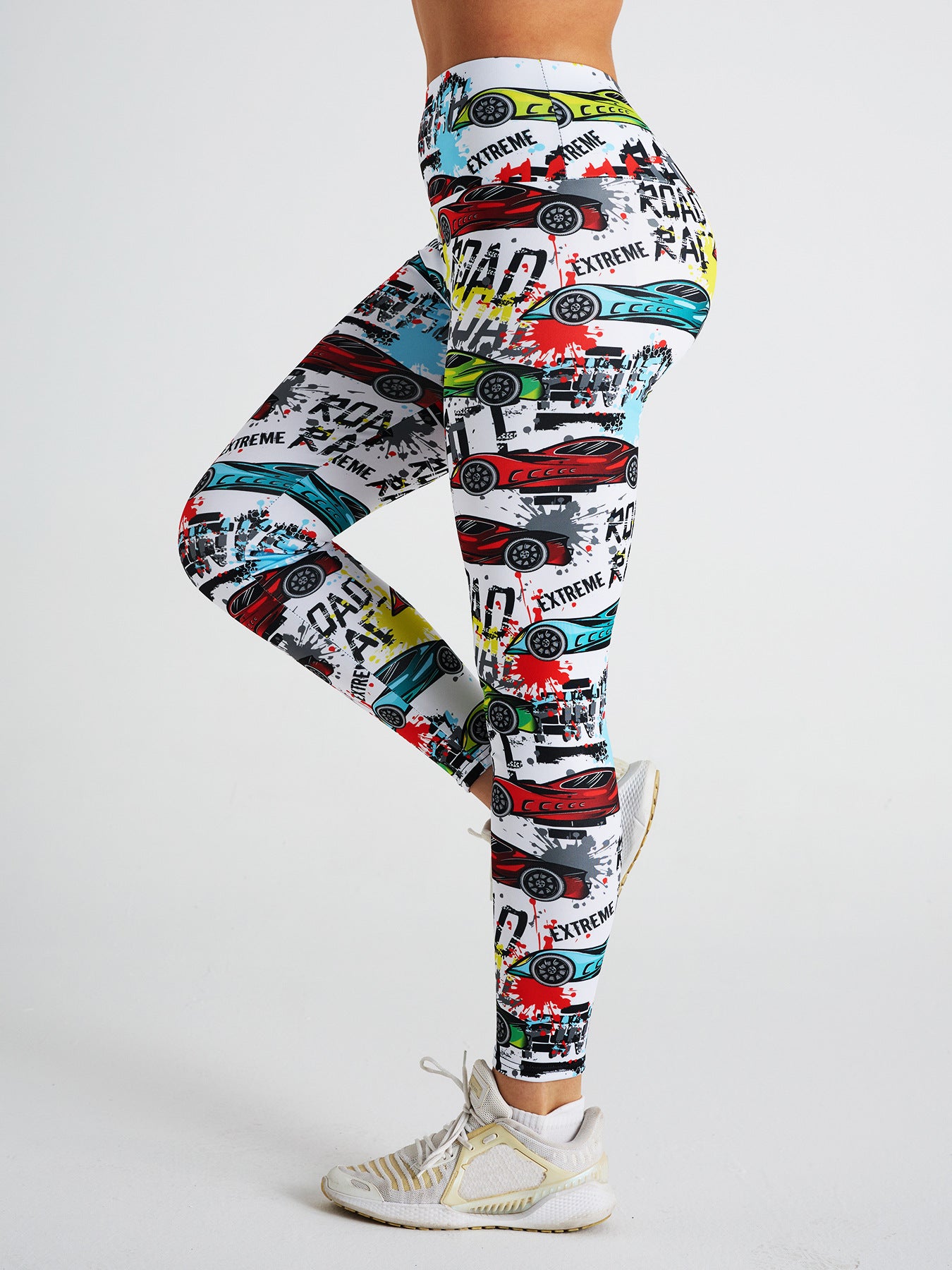 Car Graffiti Print High Waist Tight Sports Yoga Pants