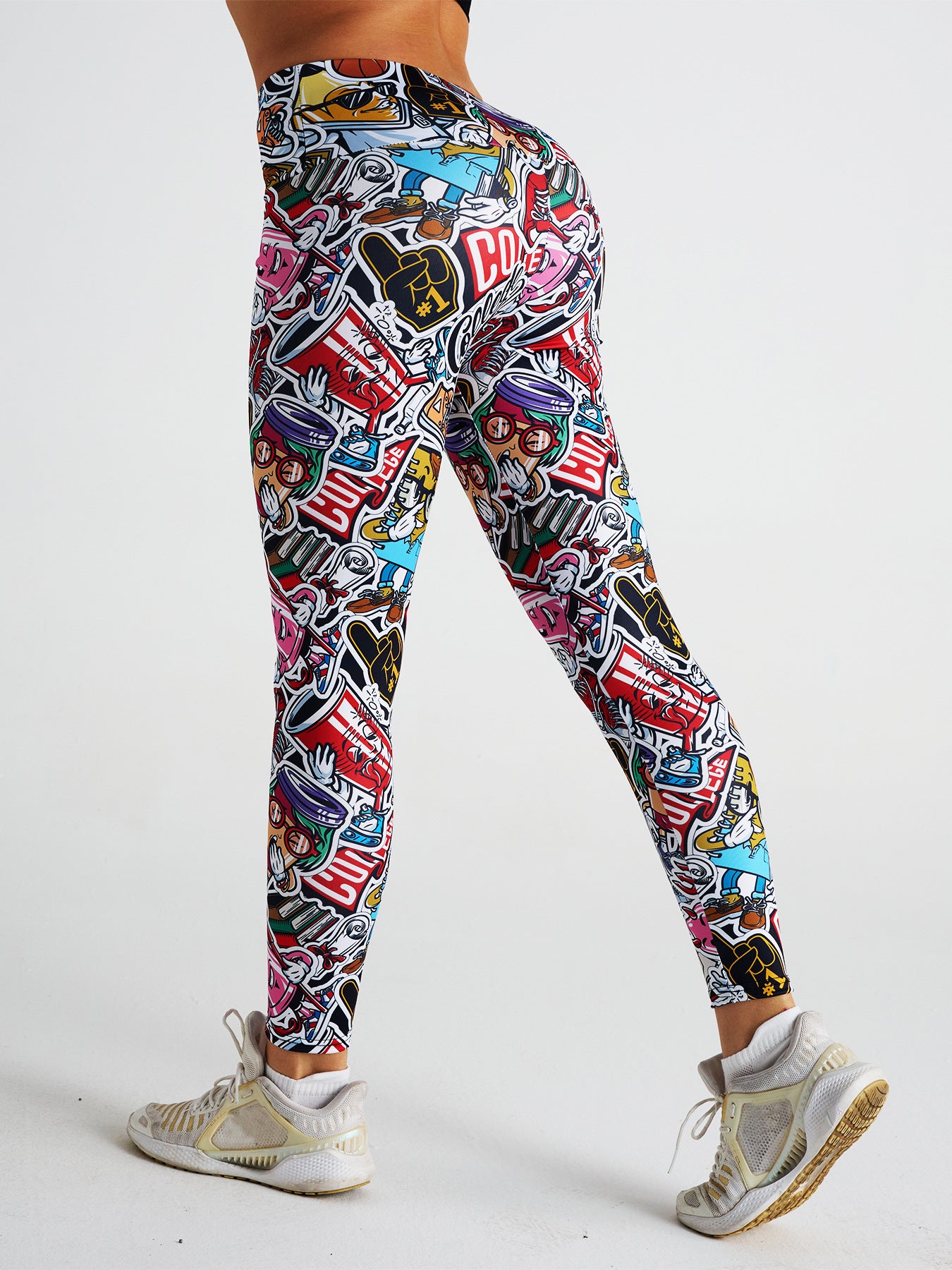 Cartoon Graffiti Print High Waist Sports Fitness Yoga Pants