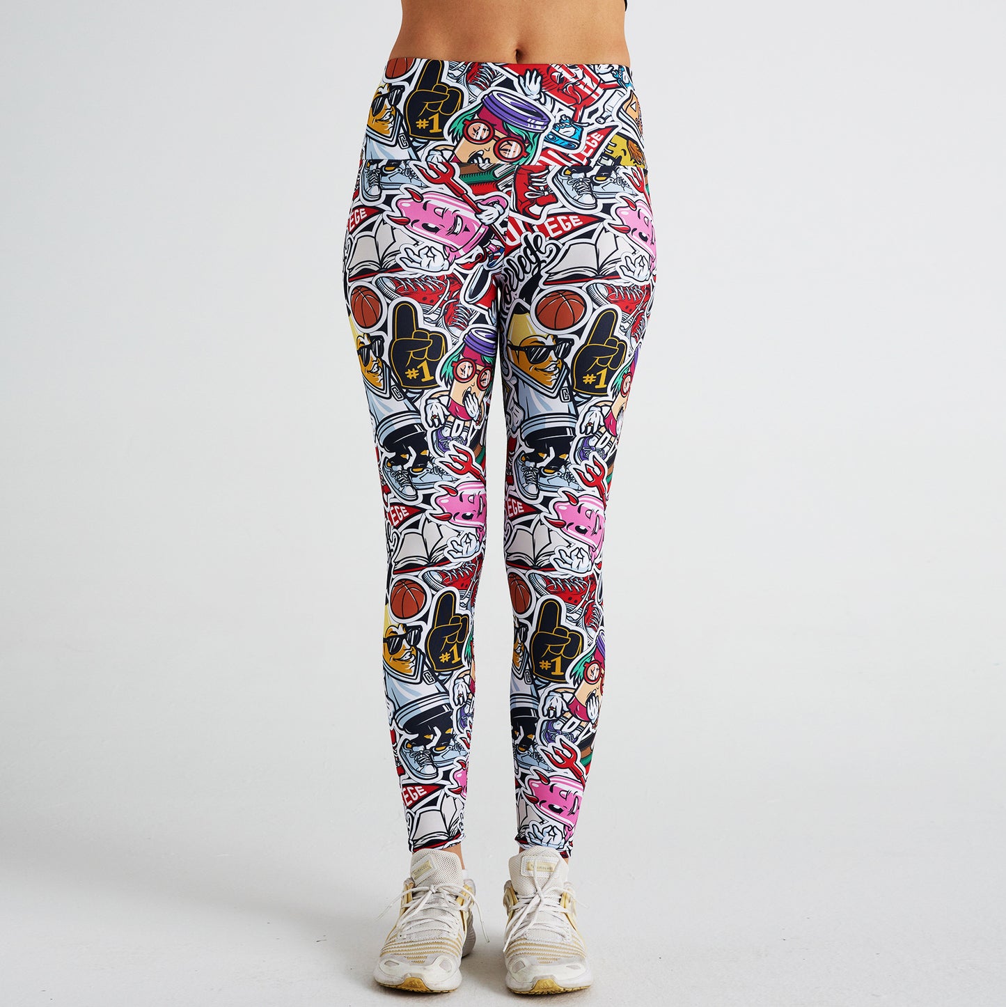 Cartoon Graffiti Print High Waist Sports Fitness Yoga Pants