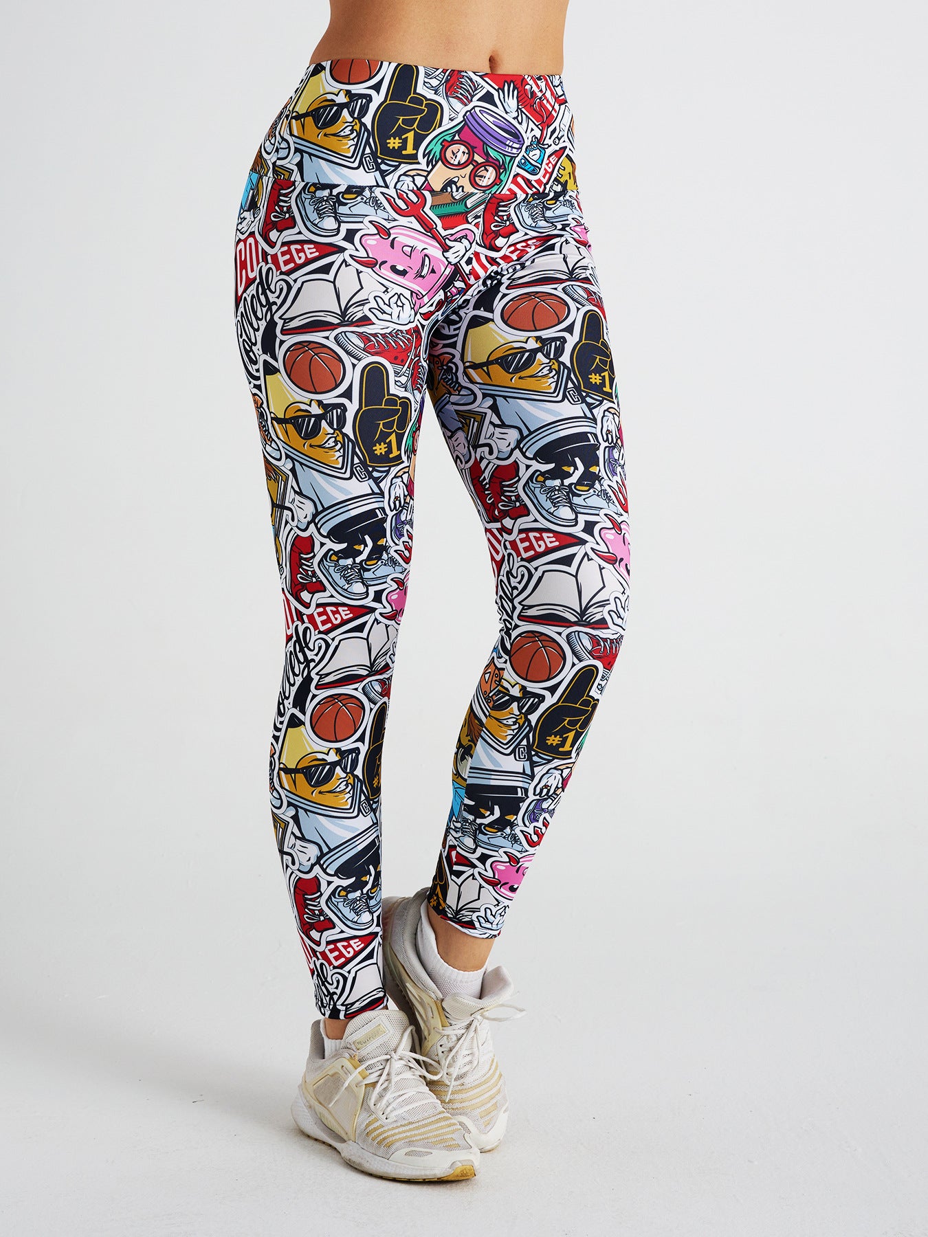 Cartoon Graffiti Print High Waist Sports Fitness Yoga Pants