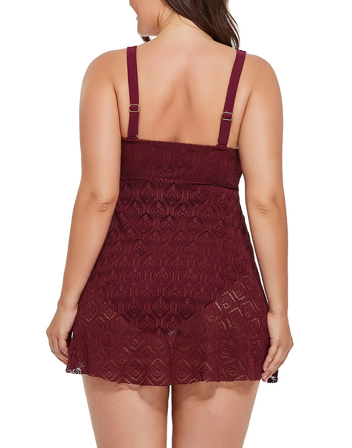 FULLFITALL - Plum Crochet Side Slit V-Neck Swimdress